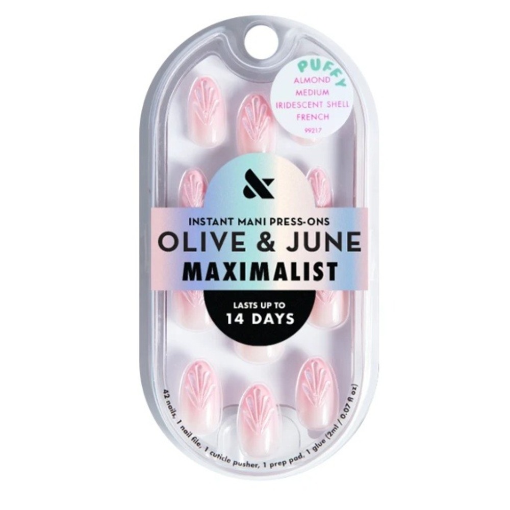 Olive & June Maximalist Press-On Nails Puffy Iridescent Shell French Med Almond